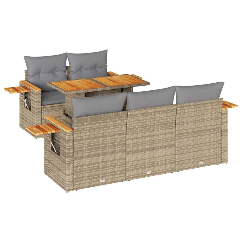 vidaXL 6-daļīgs dārza dīvāna komplekts, matrači, bēša PE rotangpalma