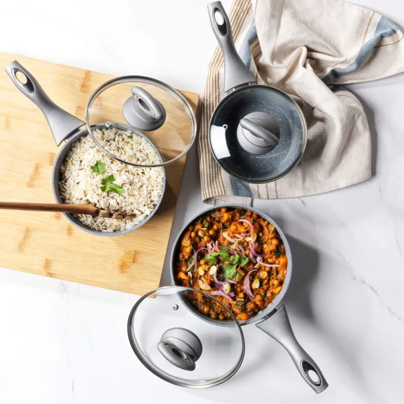 Salter BW02986G1EU7 Marblestone 3-Piece Saucepan Set - 16-18-20cm