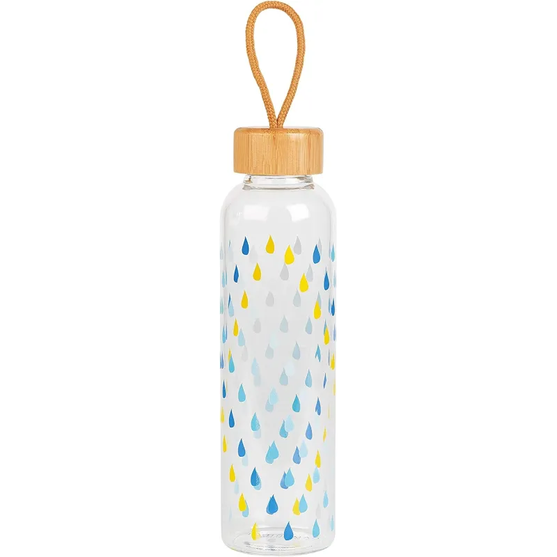 Cambridge CM06991 Raindrops Glass Bottle 550ml with Bamboo Lid