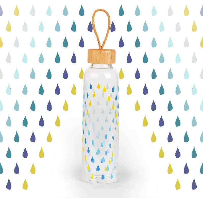 Cambridge CM06991 Raindrops Glass Bottle 550ml with Bamboo Lid