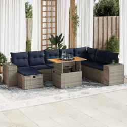 vidaXL 9-daļīgs dārza dīvāna komplekts ar matračiem, pelēks PE pinums