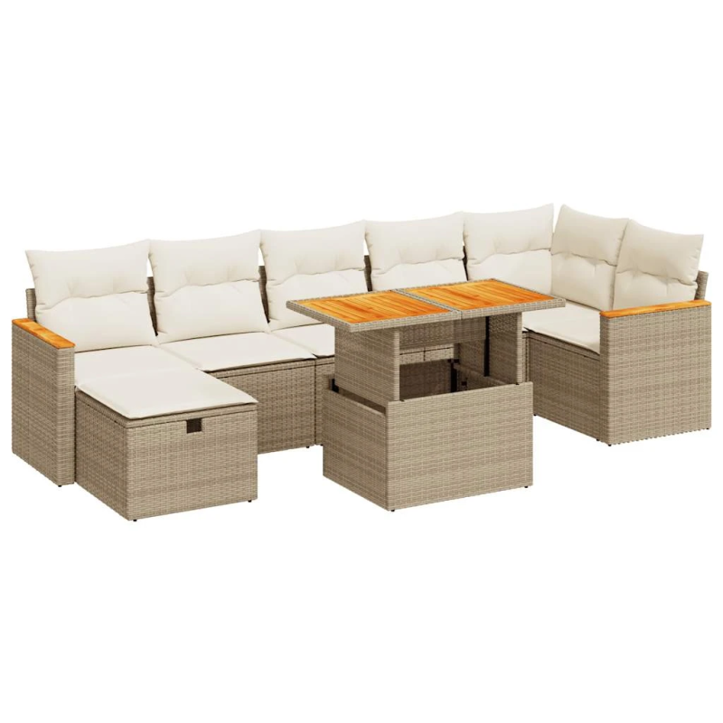 vidaXL 5-daļīgs dārza dīvāna komplekts, matrači, bēša PE rotangpalma