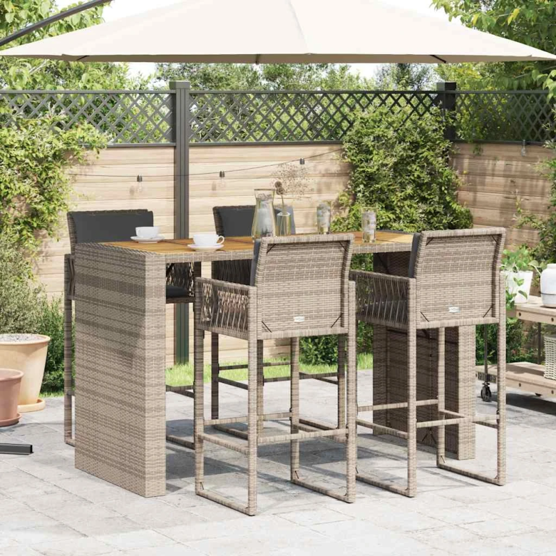 vidaXL 5-daļīgs dārza mēbeļu komplekts ar matračiem, PE rotangpalma