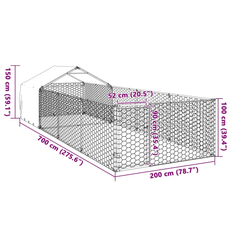 vidaXL āra suņu audzētava ar skrējienu, 7x2x1,5 m, cinkots tērauds