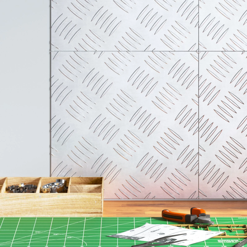 vidaXL Trepju paklājs Kvadrātveida 4 pcs Sudraba 30 x 30 cm Alumīnijs