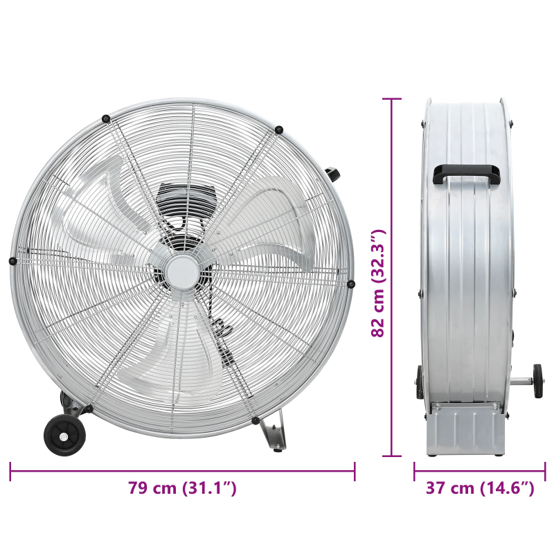 vidaXL Bungu ventilators ar riteni Sudraba 79 x 37 x 82 cm Alumīnijs