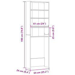 vidaXL Veļas mašīnas skapis Melns ozolkoks 64 x 24 x 190 cm
