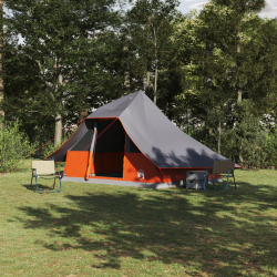 vidaXL Tipi telts ar jumtu Pelēka un oranža 364 x 281 x 257 cm tafta