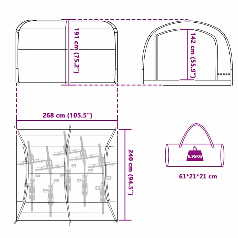 vidaXL Telts ar jumtu Pelēka ar oranžu 268 x 240 x 191 cm Poliesters