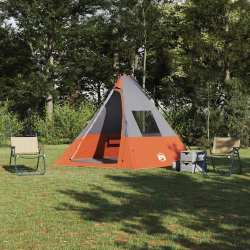 vidaXL Tipi telts ar jumtu Pelēka un oranža 383 x 338 x 217 cm tafta