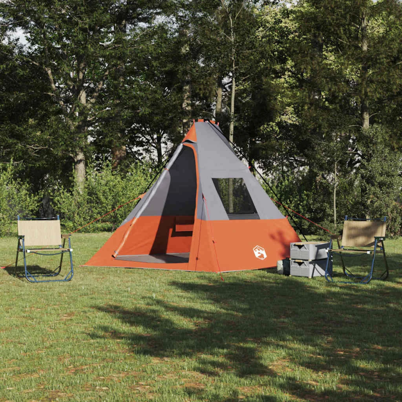 vidaXL Tipi telts ar jumtu Pelēka un oranža 383 x 338 x 217 cm tafta