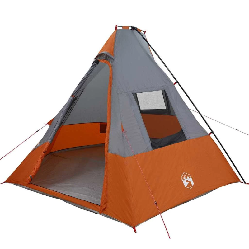 vidaXL Tipi telts ar jumtu Pelēka un oranža 383 x 338 x 217 cm tafta