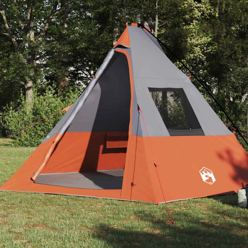 vidaXL Tipi telts ar jumtu Pelēka un oranža 383 x 338 x 217 cm tafta