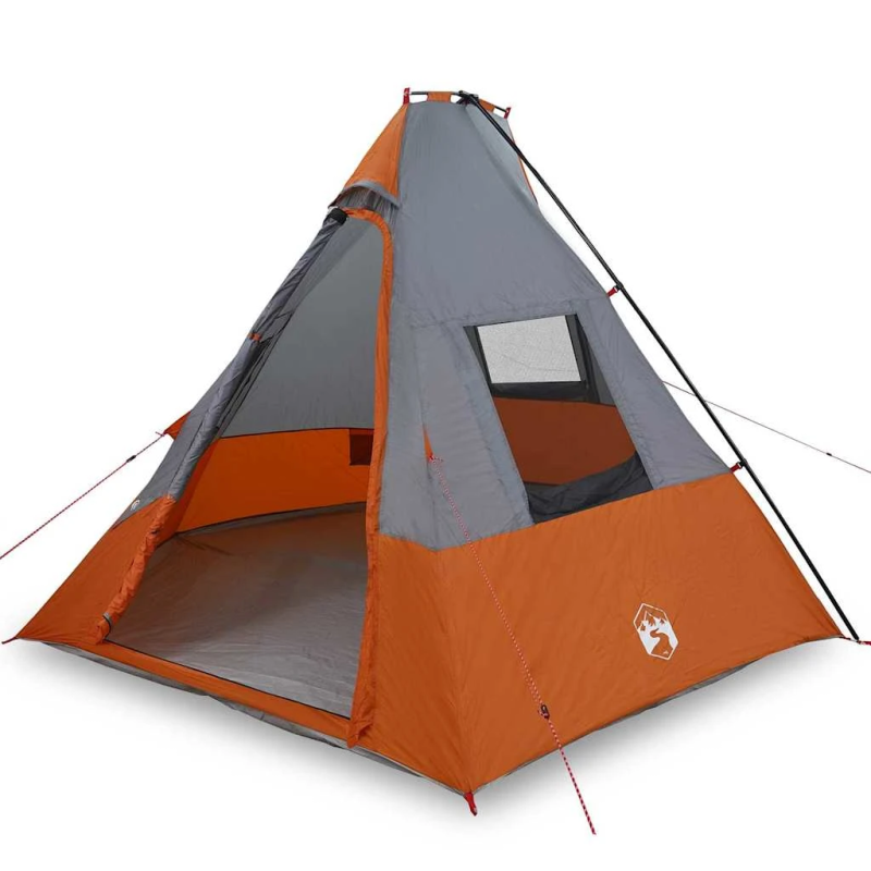 vidaXL Tipi telts ar jumtu Pelēka un oranža 383 x 338 x 217 cm tafta