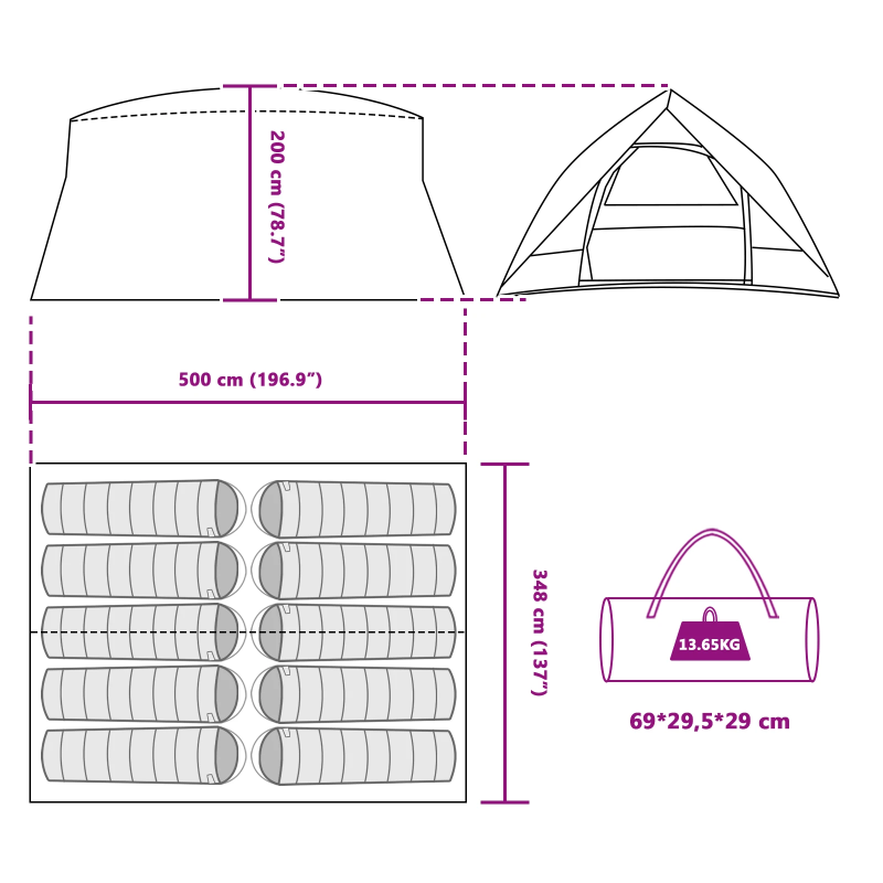 vidaXL Tuneļa telts ar jumtu Pelēka un oranža 500 x 348 x 200 cm tafta