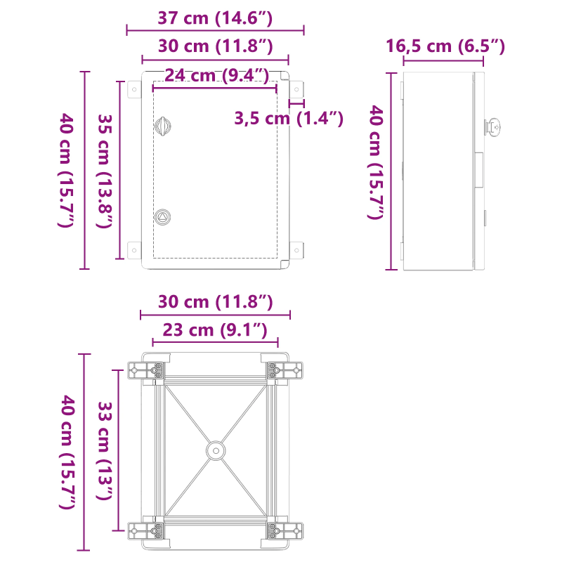 vidaXL Kontroles skapis Pelēka 47 x 20 x 60 cm ABS plastmasa
