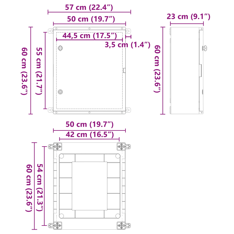 vidaXL Kontroles skapis Pelēka 47 x 20 x 60 cm ABS plastmasa