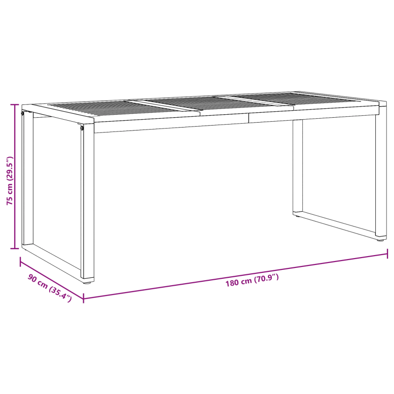 vidaXL Dārza ēdamais galds Pelēka 180 x 90 x 75 cm Cietā akācijas koks