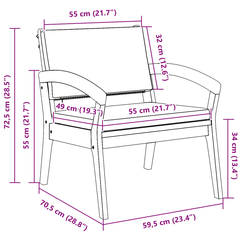 vidaXL Dārza krēsls ar spilvenu 2 pcs Eļļa dabīgā Cietā akācijas koks