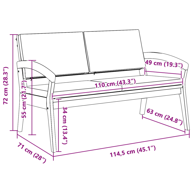 vidaXL Dārza sols ar spilvenu Eļļa dabīgā Cietā akācijas koks
