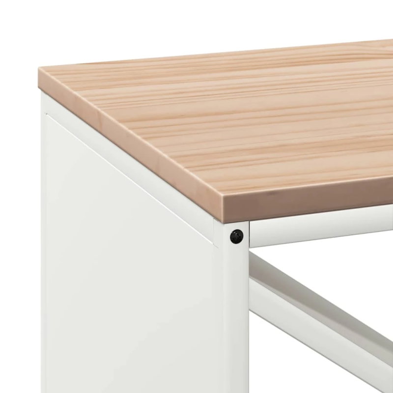 vidaXL malkas plaukts ar koka virsmu, balts, 100,5x35,5x40 cm