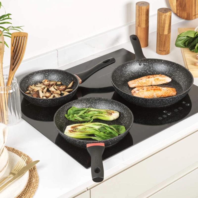 Salter BW11459BRMFOB Megastone Thermo Collar 3-Piece Frying Pan Set - 20-24-28cm