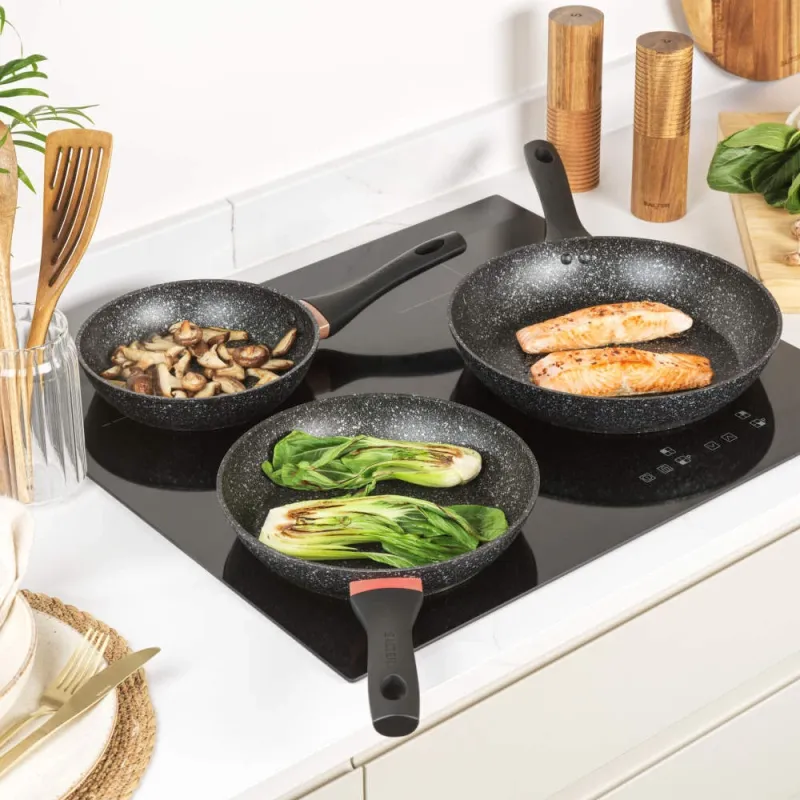 Salter BW11459BRMFOB Megastone Thermo Collar 3-Piece Frying Pan Set - 20-24-28cm