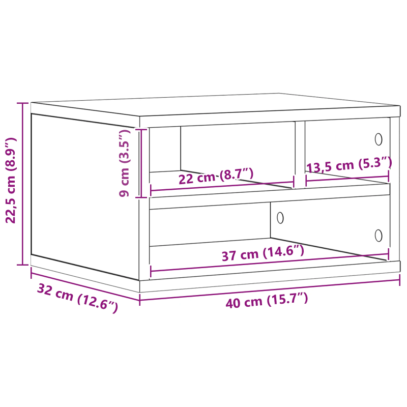 vidaXL Printera statīvs Vecs koks 40 x 32 x 22,5 cm Inženierijas koks