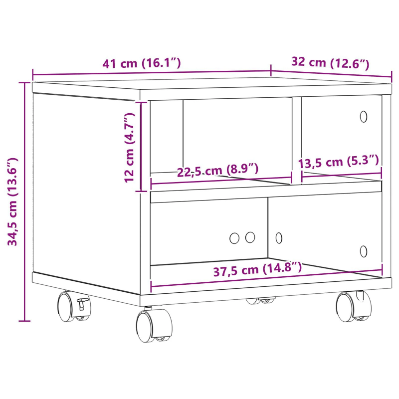 vidaXL Printera statīvs Vecs koks 41 x 32 x 33.5 cm Inženierijas koks