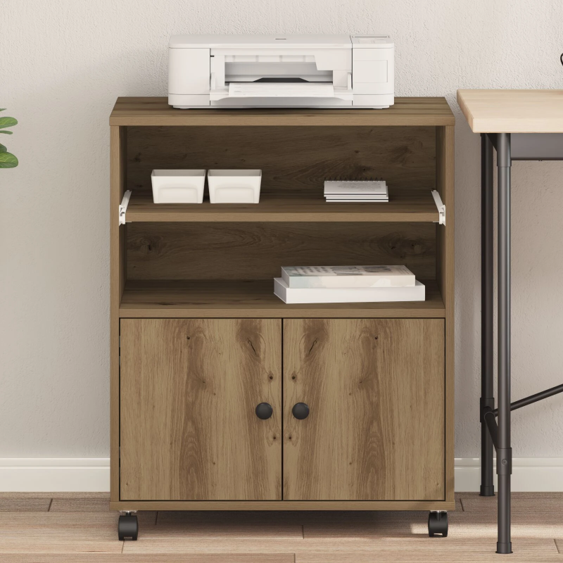vidaXL Printera statīvs ar uzglabāšanu Artisānā ozols 60 x 48 x 74 cm