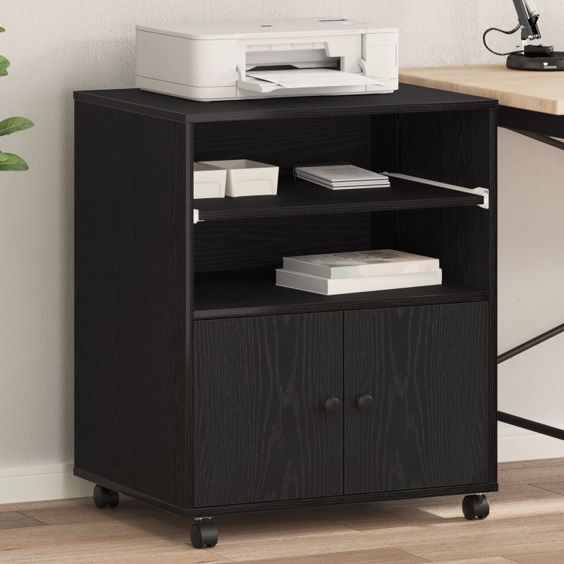 vidaXL Printera statīvs ar uzglabāšanu Melns ozolkoks 60 x 48 x 74 cm