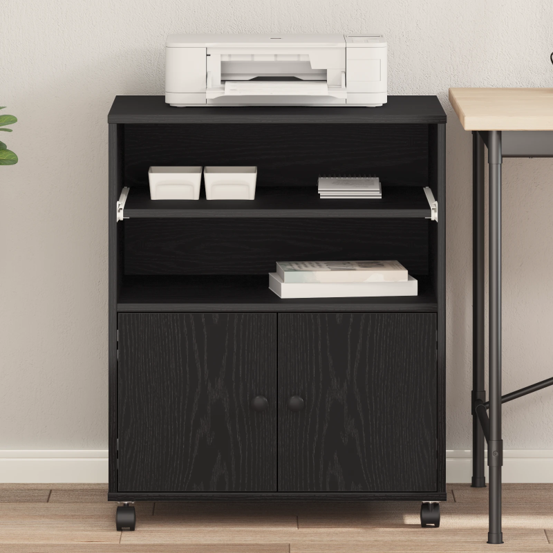 vidaXL Printera statīvs ar uzglabāšanu Melns ozolkoks 60 x 48 x 74 cm