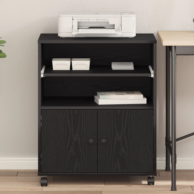 vidaXL Printera statīvs ar uzglabāšanu Melns ozolkoks 60 x 48 x 74 cm