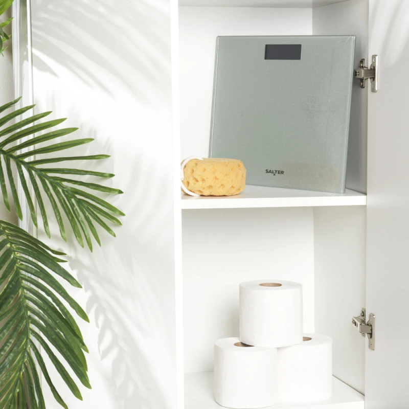 Salter 9037 SVGL3RCFXAS Glitter Glass Personal Bathroom Scale - Silver