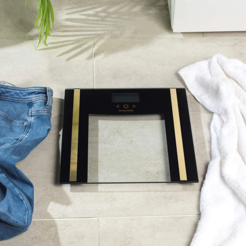 Salter SA00550BGCFAS Glass Analyser Bathroom Scale Black-Gold
