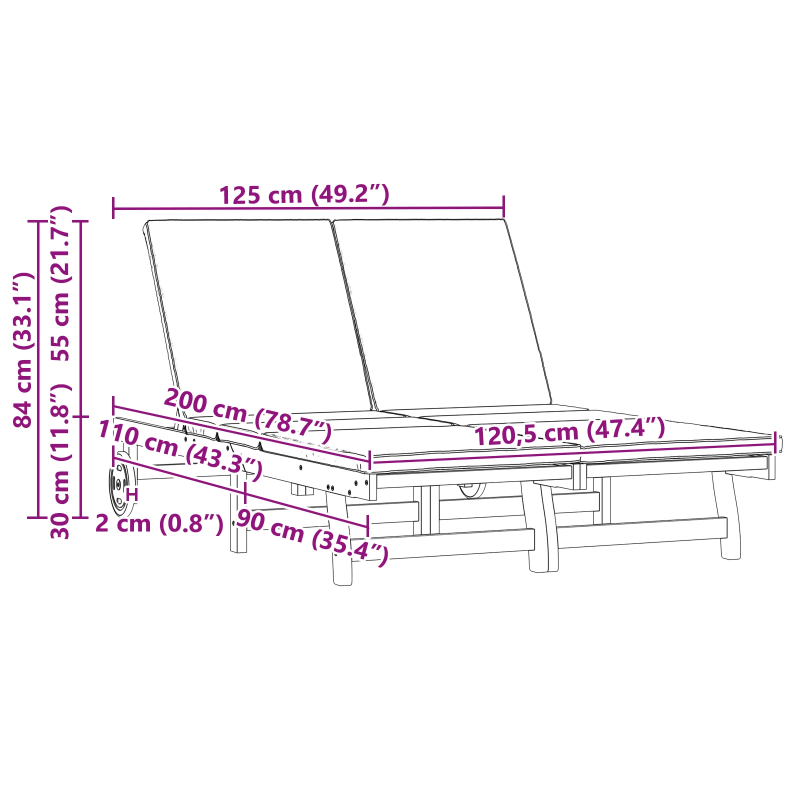 vidaXL Sauļošanās krēsls Brūna 63 x 199 x 85 cm Cietā akācijas koks