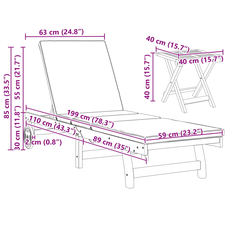 vidaXL Sauļošanās krēsls 2-persona 3 pcs Brūna Cietā akācijas koks