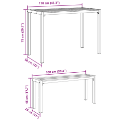 vidaXL Dārza ēdamgalds ar spilvenu 3 pcs Brūna Tērauds