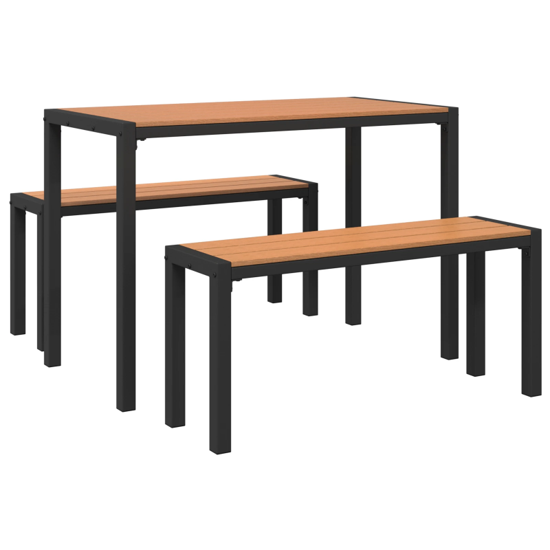 vidaXL Dārza ēdamgalds ar spilvenu 3 pcs Brūna Tērauds