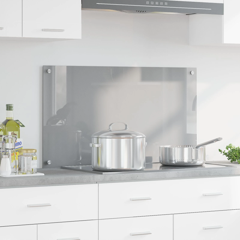 vidaXL Virtuves aizsargpanelis Gaiši pelēks 90 x 50 cm rūdīts stikls