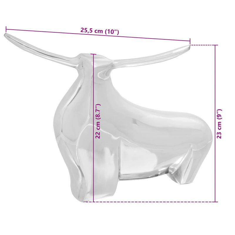vidaXL Vērša skulptūra Sudraba 37 x 44 x 17 cm Alumīnijs