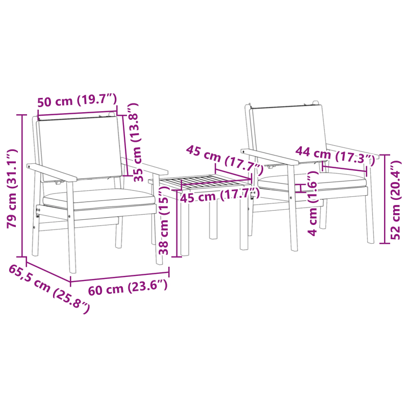 vidaXL Dārza dīvānu komplekts 3 pcs Krēmkrāsas Cietā akācijas koks