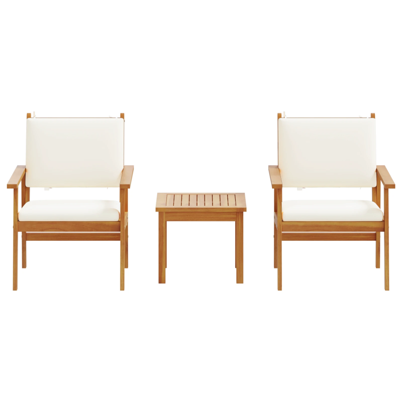 vidaXL Dārza dīvānu komplekts 3 pcs Krēmkrāsas Cietā akācijas koks