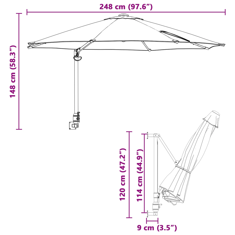 vidaXL Dārza parasols Azurblau 248 x 248 x 148 cm