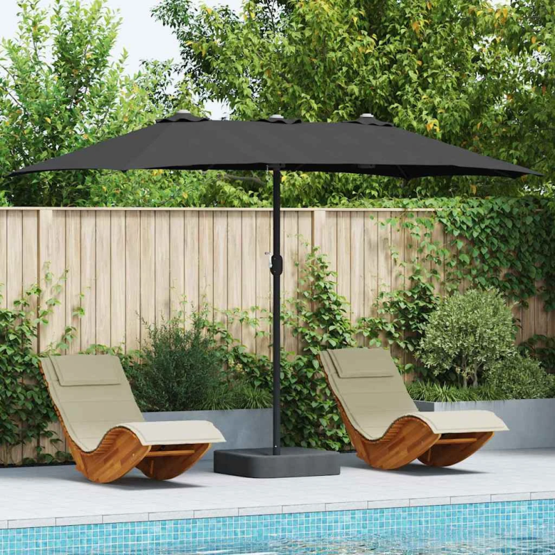 vidaXL Dārza parasols Melna 385 x 209 x 244 cm Poliesters un tērauds