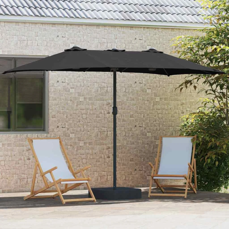 vidaXL Dārza parasols Melna 385 x 209 x 244 cm Poliesters un tērauds