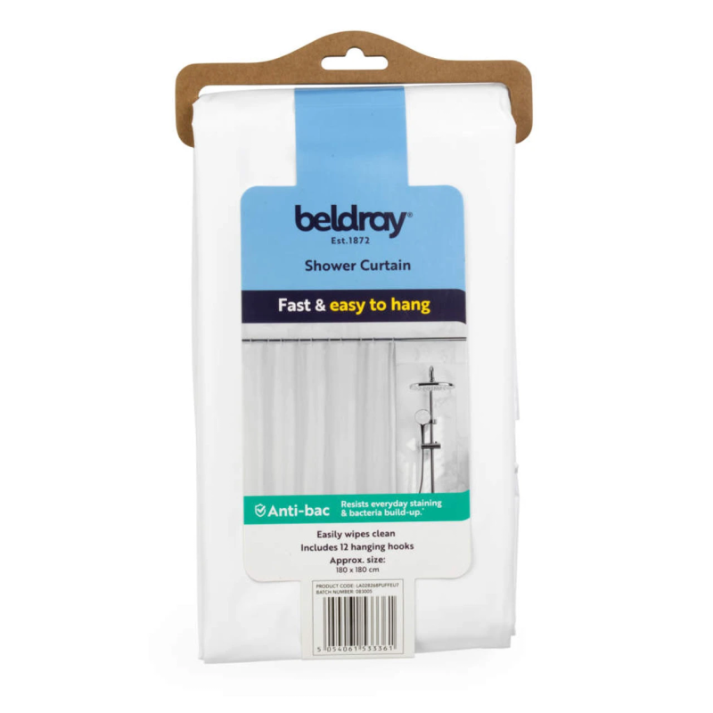 Beldray LA028268UFAS Antibac Shower Curtain - White