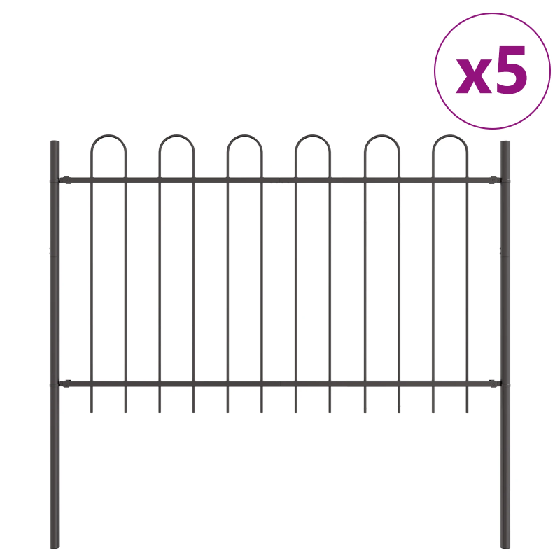 vidaXL Dārza žogs 5 pcs Pelēka 8,5 x 1,2 m Pulverkrāsots tērauds