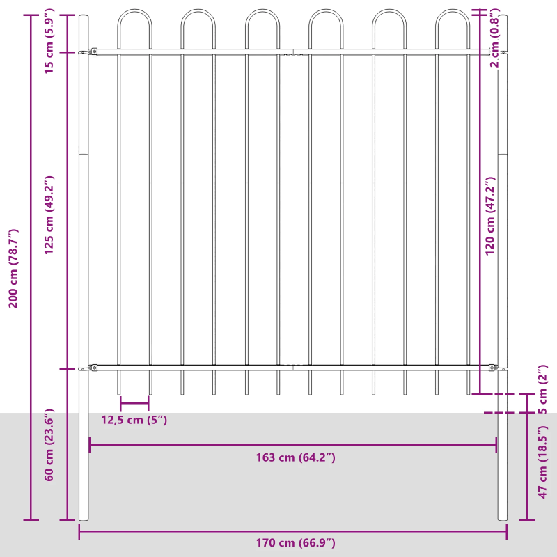 vidaXL Dārza žogs 6 pcs Pelēka 10,2 x 1,5 m Pulverkrāsots tērauds