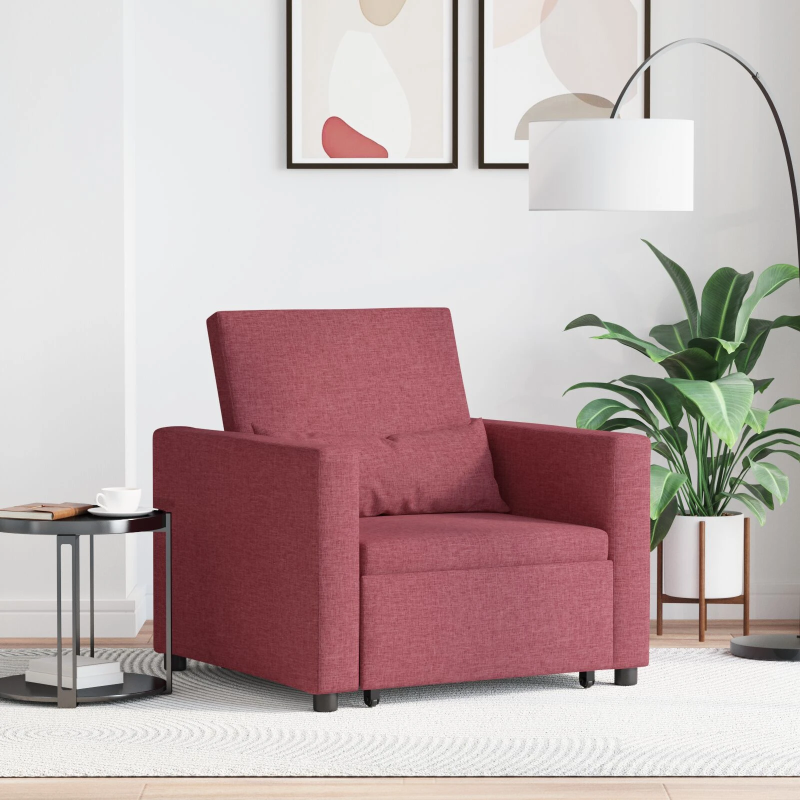 vidaXL Izvelkamā dīvāna gulta viena personai Vīnsarkans audums